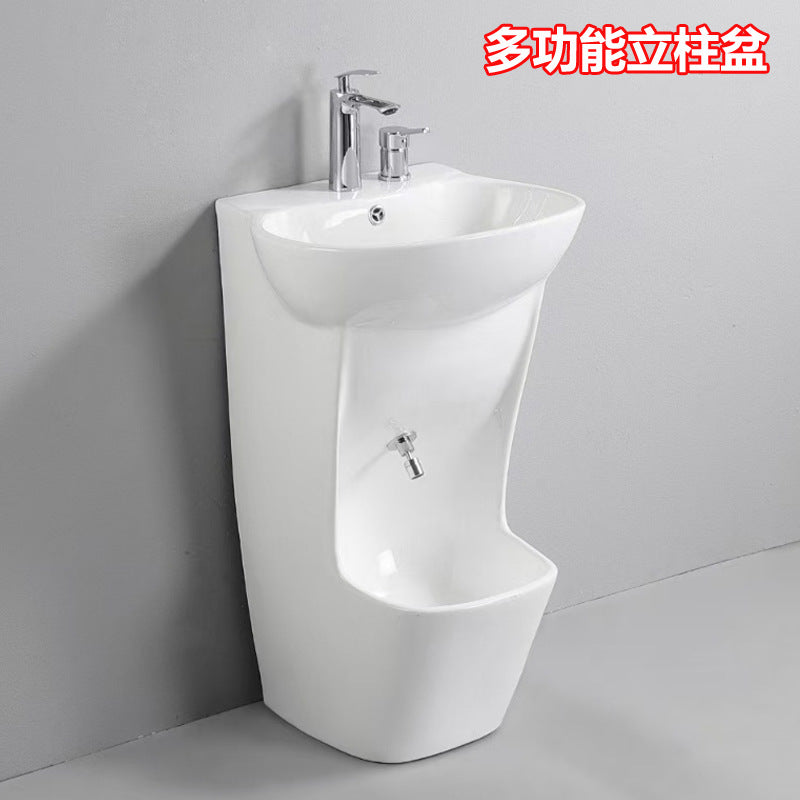 中东落地洗脚立柱盆一体陶瓷盆洗脸盆阳台小户型别墅洗手盆