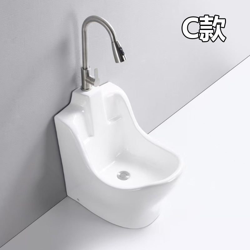 中东落地洗脚立柱盆一体陶瓷盆洗脸盆阳台小户型别墅洗手盆